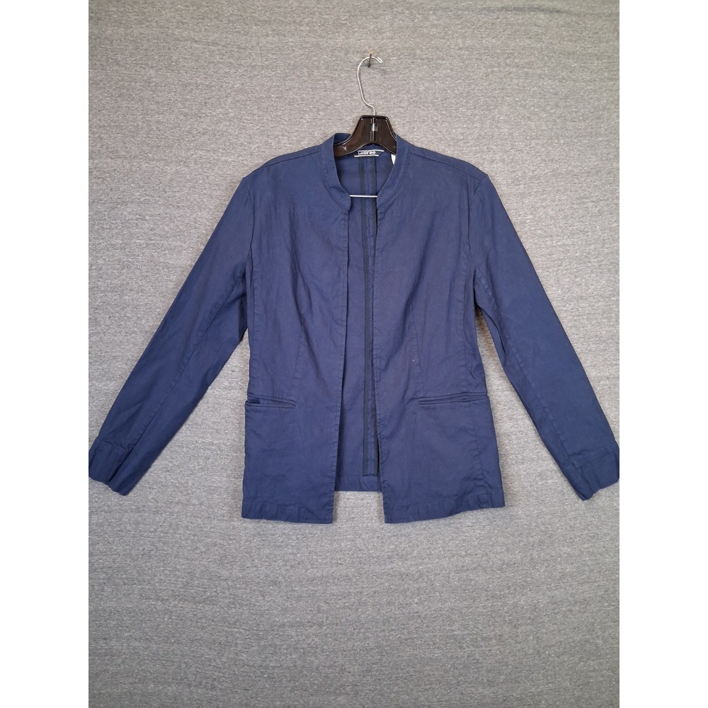 Lands End Womens Jacket M Blue Open Blazer Lightweight Cotton Stretch Office